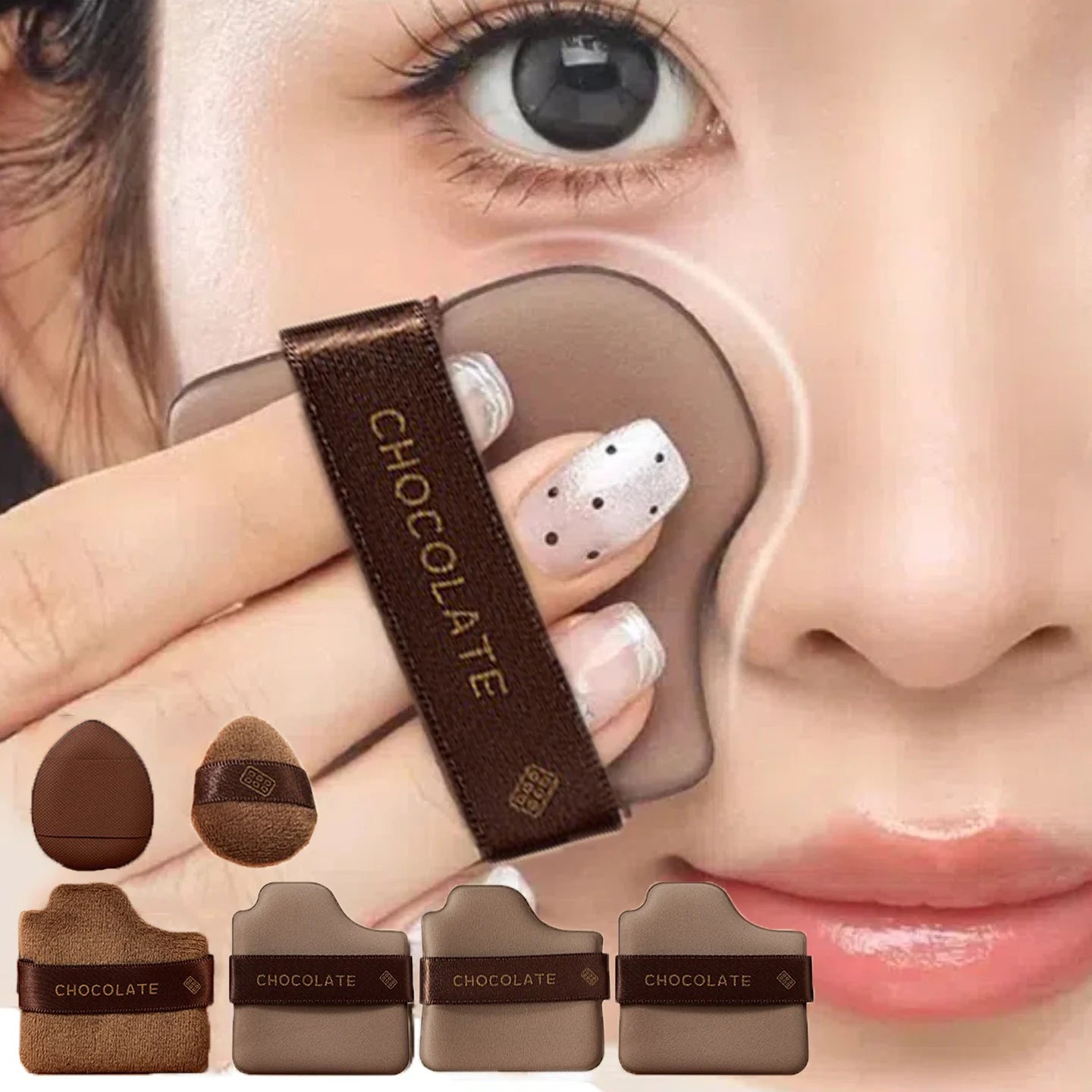 6pcs Dual-Use Cosmetics Puff Set Chocolate Cookie Soft Powder Puff Dry and Wet Foundation Air Cushion Makeup Sponge Beauty Tool