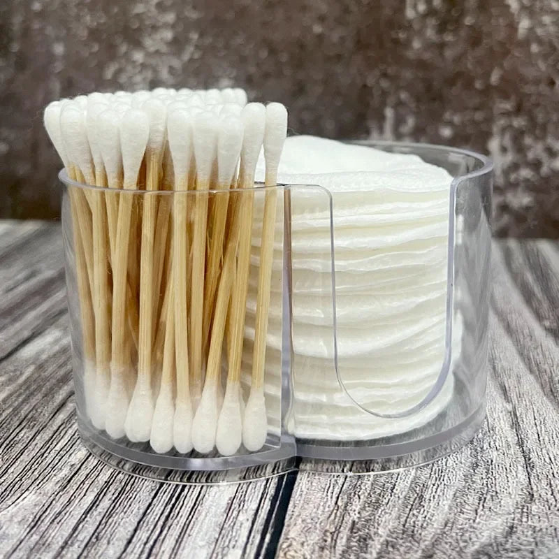 2 in 1 Clear Makeup Organizer Round Acrylic Makeup Removal Cotton Pads Portable Swab Storage Box Cosmetic Make Up Storage Holder
