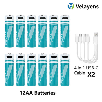 1.5V USB Rechargable Lithium Battery AA 2200mAh Actual Capacity Fast Charging 2000+ Charge Cycles Long-Lasting Power