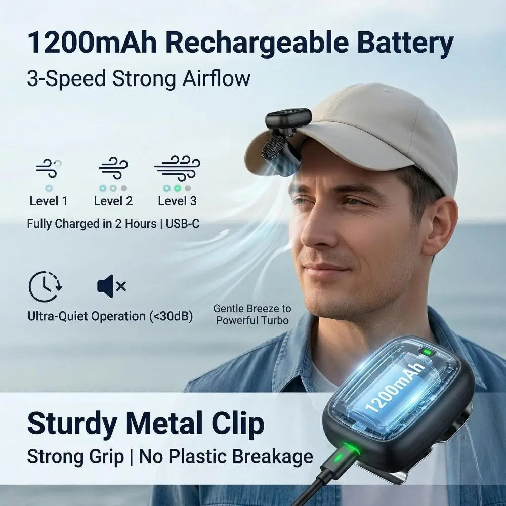 Three Speed Clip On Fan 1200mAh Foldable Design USB Rechargeable Fan Ultra Lightweight Strong Wind Hands Free Fan Outdoor Use