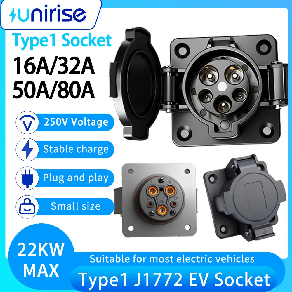 Ev Car Type1 Socket Charging Connector 16A/32A EVSE J1772 with 0.5M/1M Cable for Electric Vehicle Charger Type 1 Male Socket