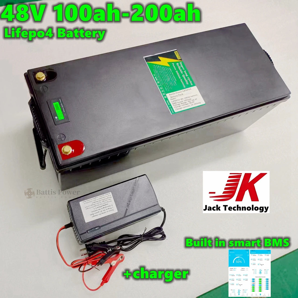 48V 100Ah 150Ah 200Ah Lifepo4 Lithium Battery Pack Bluetooth App Parallel for Solar System 3000W 5KW 6000W Inverter Golf Cart