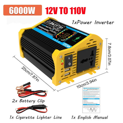 6000W Car Inverter 12V To 110/220V Smart Inverter 4000/3000W LCD Display Sine Inverter Transformer Dual USB Car Power Supply