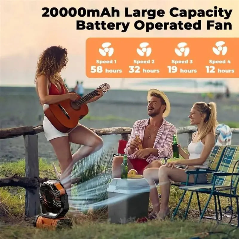 [UPUP]Battery Operated 20000Mah Rechargeable Fan Portable Desk/Camping Fan Featuring LED Light And Hook Outdoor Fan