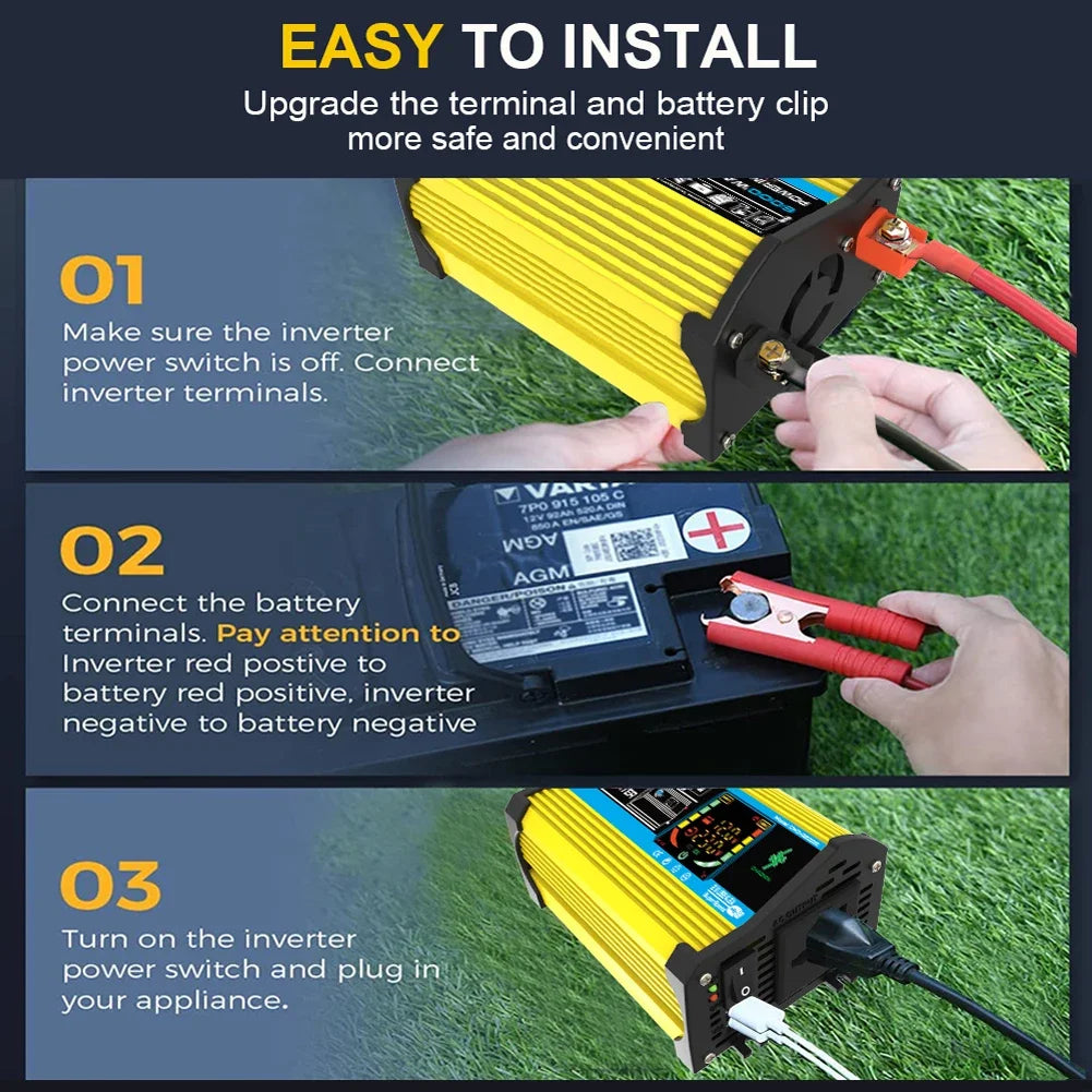 6000W Car Inverter 12V To 110/220V Smart Inverter 4000/3000W LCD Display Sine Inverter Transformer Dual USB Car Power Supply