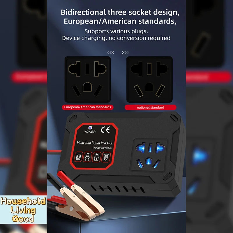 【Car Power Inverter 200W 12V/24V To 220V Converter Charger Adapter Socket Portable Vehicle-mounted Home Auto Inverters】