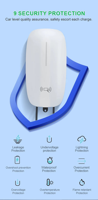 32A EV Charging Station 7KW 1Phase Electric Vehicle Charger Type2 EVSE Wallbox IEC62196-2 EV Charge Type 2 with 5M Cable