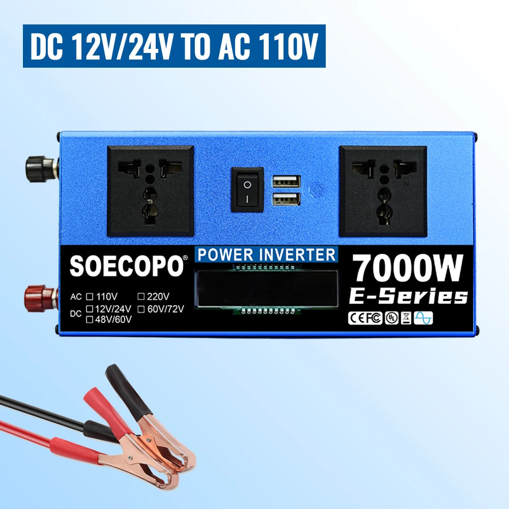 6000W-10000W Car Inverter 12V 24V to 110V 60Hz Voltage Converter Power Inverter with USB Charger for Home Solar System Generator