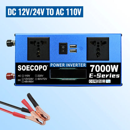 6000W-10000W Car Inverter 12V 24V to 110V 60Hz Voltage Converter Power Inverter with USB Charger for Home Solar System Generator