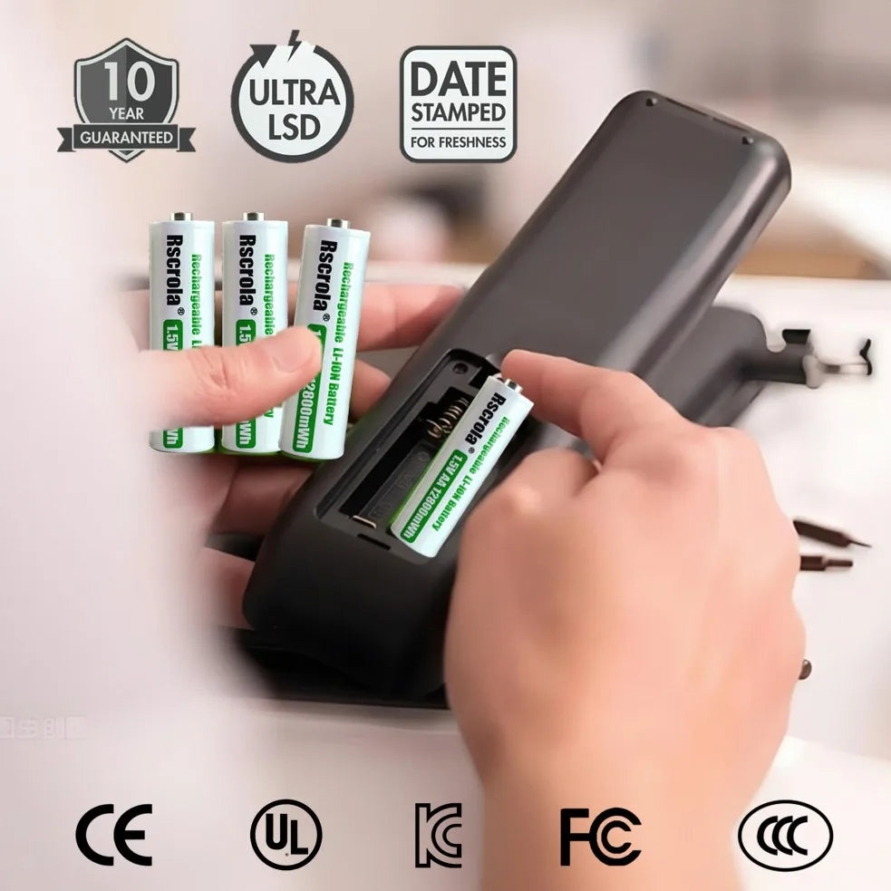 Rechargeable Lithium Battery AA 12800mWh Long-Lasting AA Rechargeable Batteries with Charger for Remote Controller Toys Doorbell