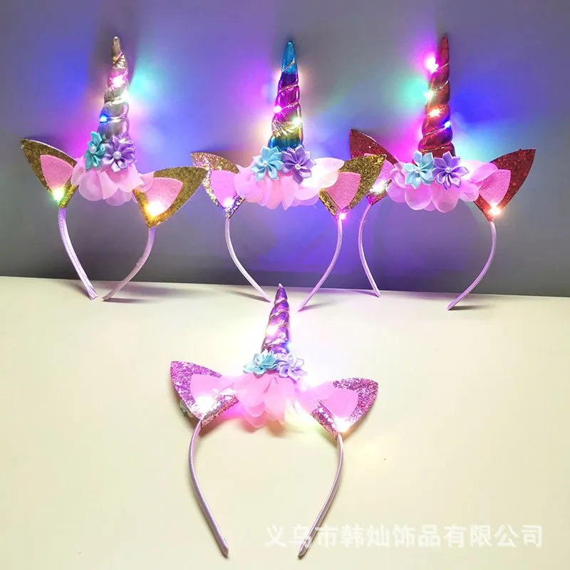 Led Unicorn Headband for Birthday Unicorn Theme Party Supplies Girls Birthday Party Flower Unicorn Hair Bands Party Favor