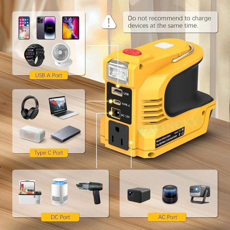 200W Battery Inverter Adapter For Makita/Bosch/Dewalt/Milwaukee 18V Li-ion Batteries Outdoor Power Bank AC 120-220V
