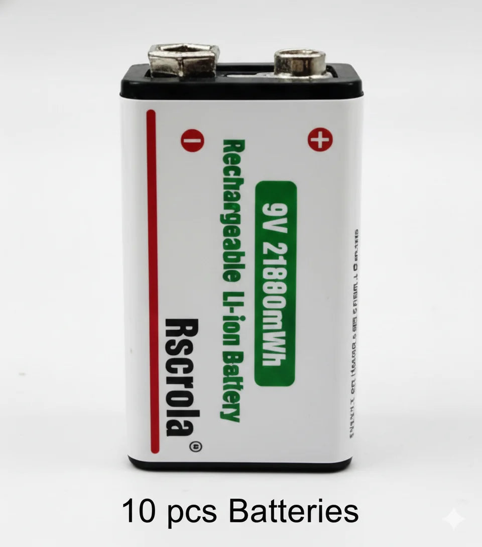 Rechargeable Li-ion High Capacity Battery, 1200+ Cycles, Constant Output for 9V Devices