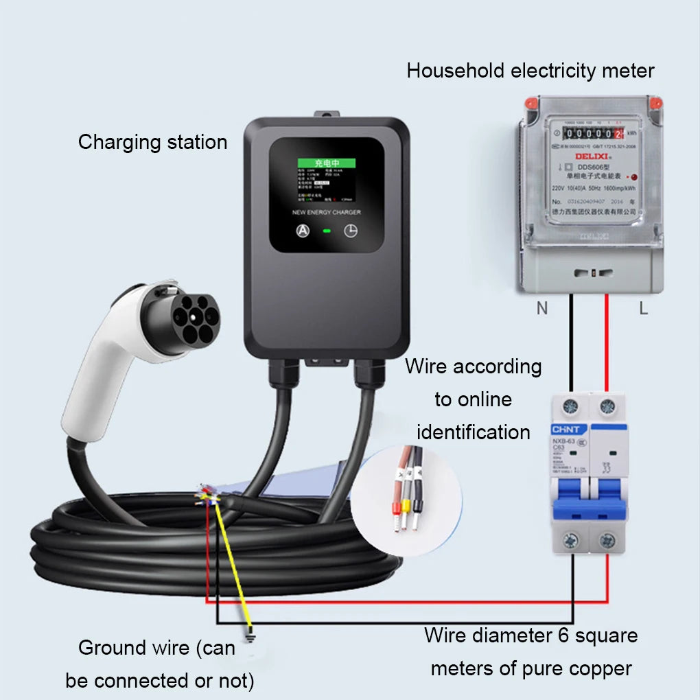EV Wallbox 5M/10M 7KW 32A Charging Station Car Home EV Wallbox Electric Car EV Wallbox With 5M Cable Color Screen