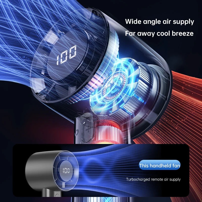 100-Speed USB Rechargeable Handheld Fan with Digital Display, Portable Mini Fan for Travel Outdoor Office Home (Strong Airflow)