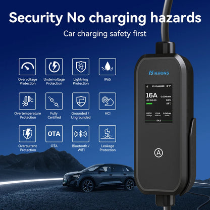 Khons 11KW 16A 3-Phase GB/T EV Charger Portable EVSE Charging Box with APP Control 5m TPU Cable For Electric Cars