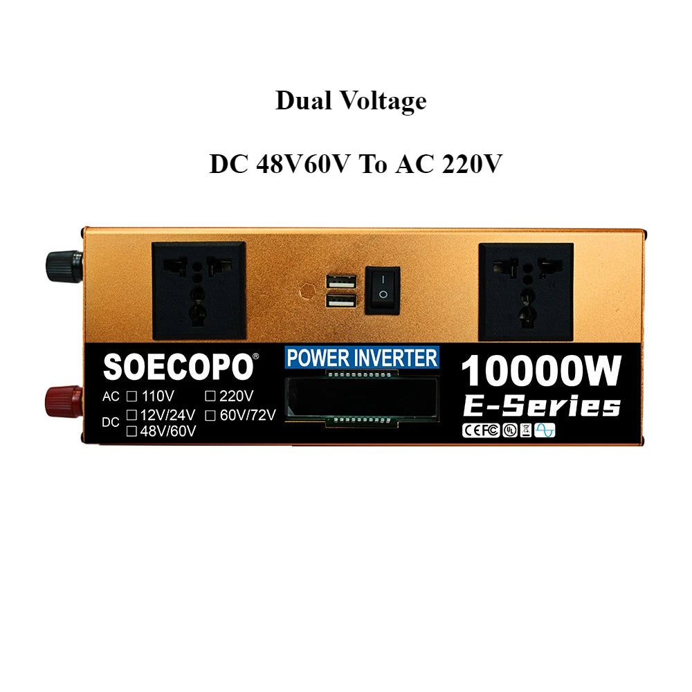 10000W Power Inverter 12V24V/48V/60V/60V72V 220V Run Refrigerator/Washing Machine with 2 AC Outlets for Solar System, Workshops