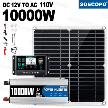 10000W Solar Power Complete Kit 12V To 220V Inverter100A Controller 300W Panel System for Home/RV/Camping  Full House Generator