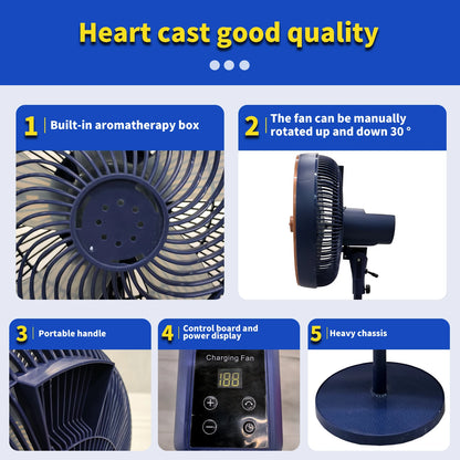 Solar Power Rechargeable Portable Solar Fan 16-Inch 16800mAh 100W Floor Fan 3D Air Circulation Electric Stand Fan Outdoor Use