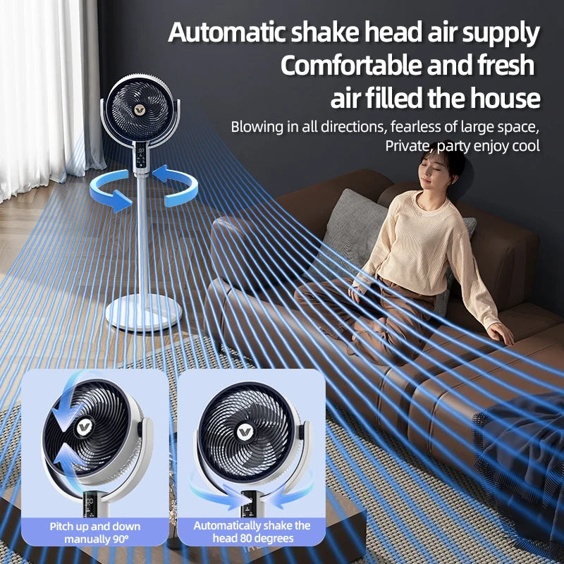 High Quality Floor Fan Air Circulation Fan Rechargeable DC 12V Fan 9000mAh Large Battery Scalable Fan Outdoor Fan with Remote