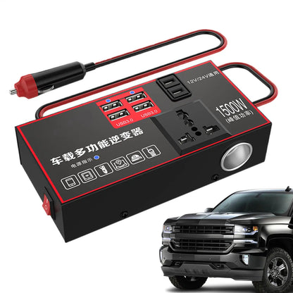 Car Inverter 220V Outlet 1500W Multiple Ports Automobile Adapter USB Charging for Workstation Marine Truck Road Trip Boat Travel