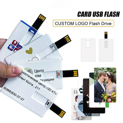 10/50/100PCS Credit Card Flash Drive 1GB 2GB Memory Storage 4GB 8GB 16GB 32GB 64GB USB 2.0 Pen Drive Custom For Gift USB Disk