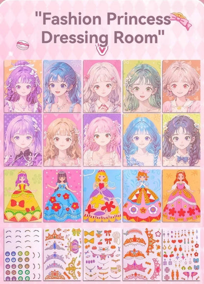 New 3 in 1 DIY Princess Makeup Set Diamond Sticker Princess Dress Up Book Gifts Paper Art Craft Kits Children