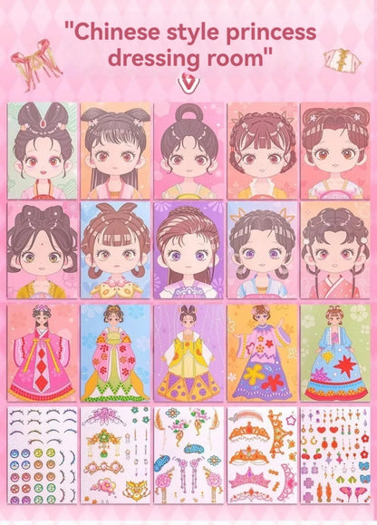 New 3 in 1 DIY Princess Makeup Set Diamond Sticker Princess Dress Up Book Gifts Paper Art Craft Kits Children