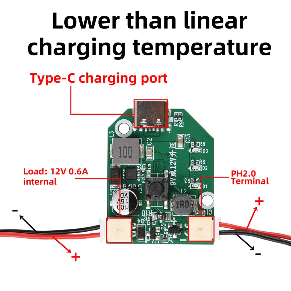 Electric Fan Circuit Universal Control Board 5V 2A to 9V/12V 3 Speed Adjustable Type-C Fast Charge PWM Boost Module Motherboard