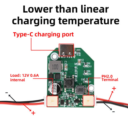 Electric Fan Circuit Universal Control Board 5V 2A to 9V/12V 3 Speed Adjustable Type-C Fast Charge PWM Boost Module Motherboard