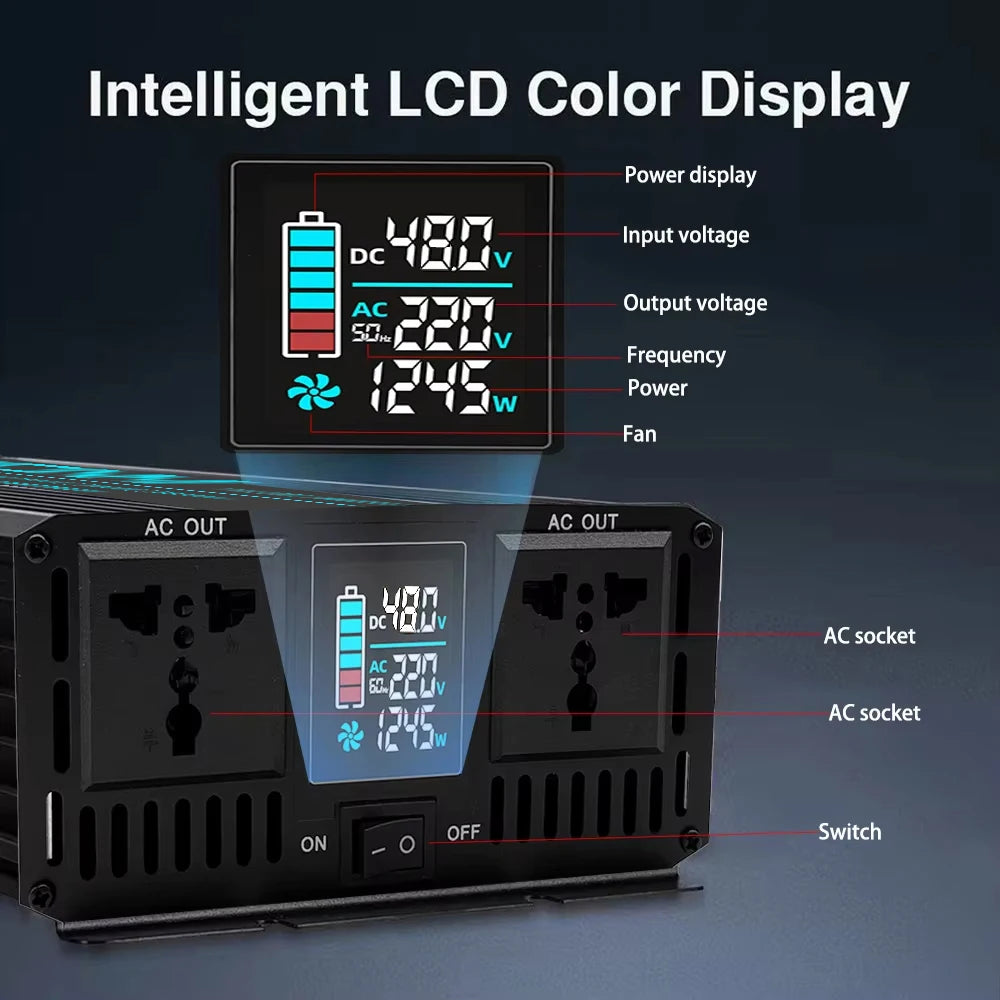 Pure Sine Wave Inverter DC 48V/72V to AC 220V 1000W 1600W 3000W 4000W 5000W 6000W LCD Display Power Converter Car Solar Inverter