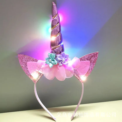 Led Unicorn Headband for Birthday Unicorn Theme Party Supplies Girls Birthday Party Flower Unicorn Hair Bands Party Favor