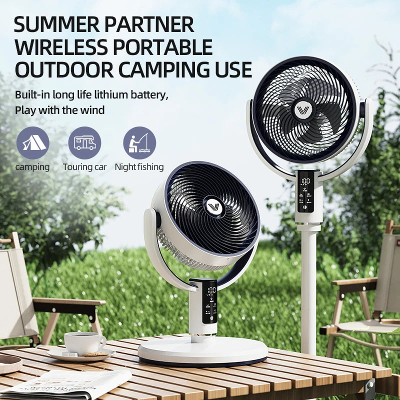 High Quality Floor Fan Air Circulation Fan Rechargeable DC 12V Fan 9000mAh Large Battery Scalable Fan Outdoor Fan with Remote