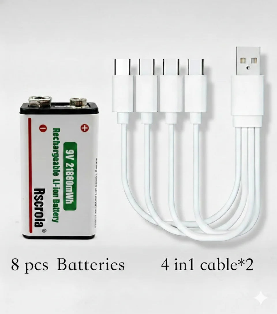 Rechargeable Li-ion High Capacity Battery, 1200+ Cycles, Constant Output for 9V Devices
