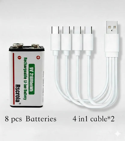 Rechargeable Li-ion High Capacity Battery, 1200+ Cycles, Constant Output for 9V Devices
