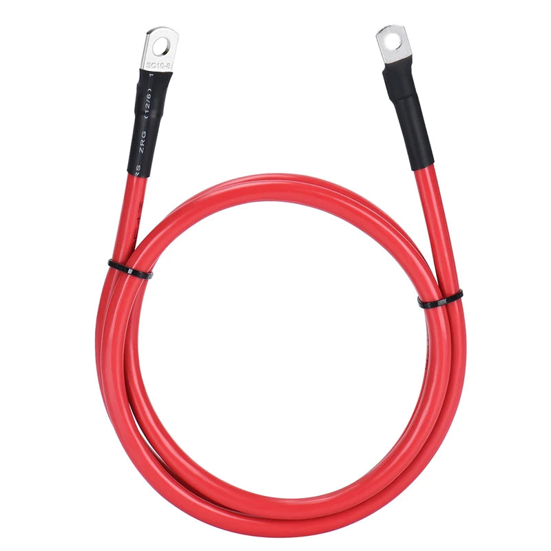 Battery Inverter Connection Cable Set with Terminals 8/6/4/2 AWG 10/16/25/35mm2 UPS Wire Stranded Red Copper Core Tin-plated Lug