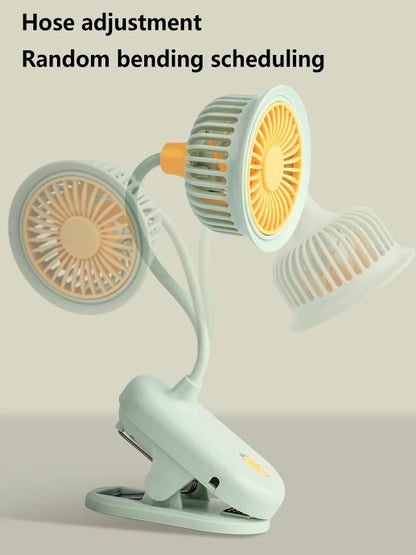 USB Rechargeable Clip on Small Fan 360° Adjustable Battery Powered Mini Fan Strong Wind Flexible Neck Desktop Stroller Quiet Fan
