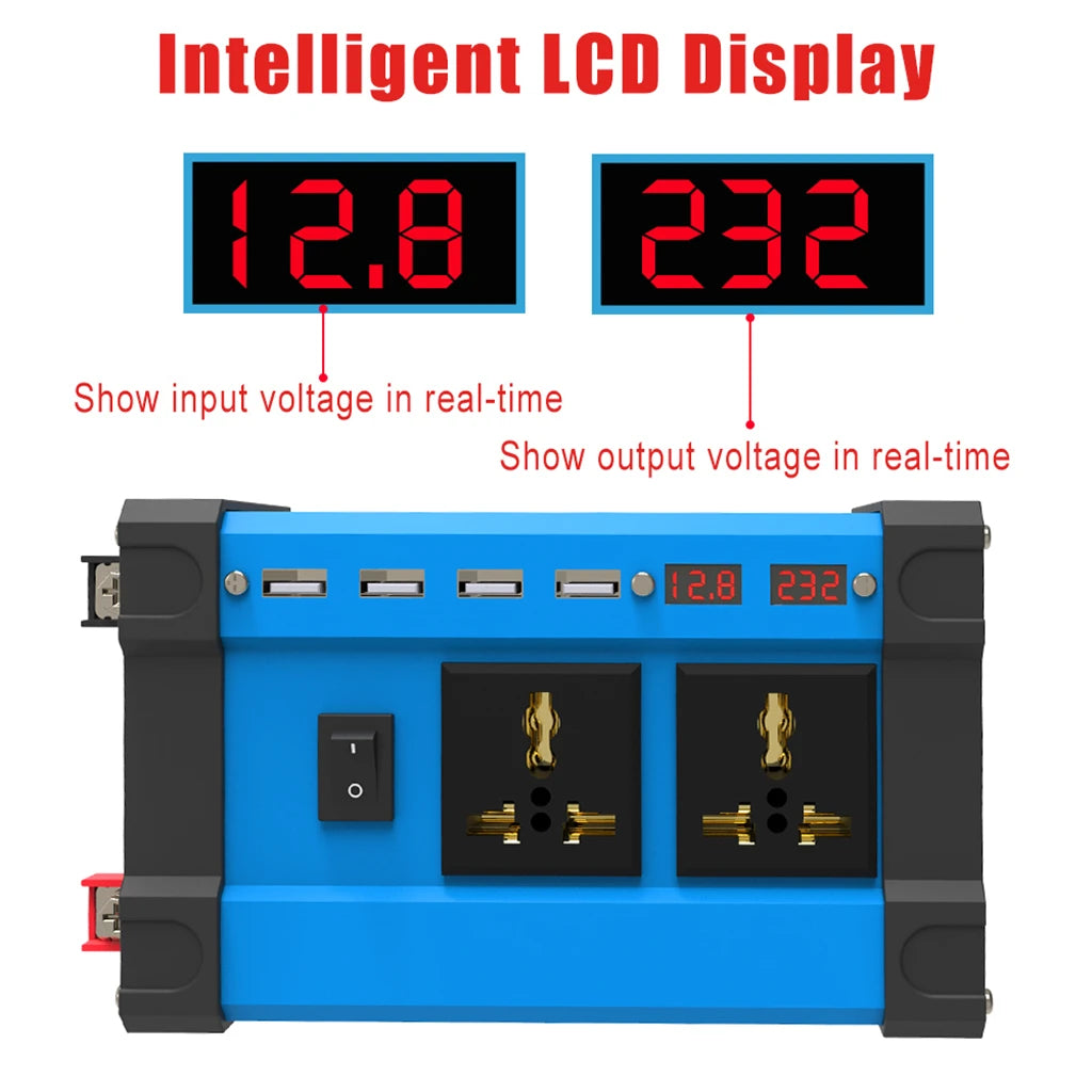 6000W Solar Inverter DC 12V to AC 110V 220V 4 USB LCD Display Solar Inverter Portable Mobile Power Camping RV Car Converter
