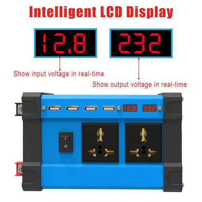 6000W Solar Inverter DC 12V to AC 110V 220V 4 USB LCD Display Solar Inverter Portable Mobile Power Camping RV Car Converter