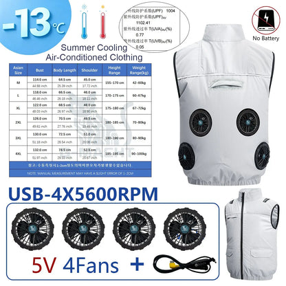 NEWS USB 12V/5V 4Fan Couples Summer Breathable Cooling Vest Sleeveless Fan Air Conditioner Jacket Heat Resistant Outdoor Workwea