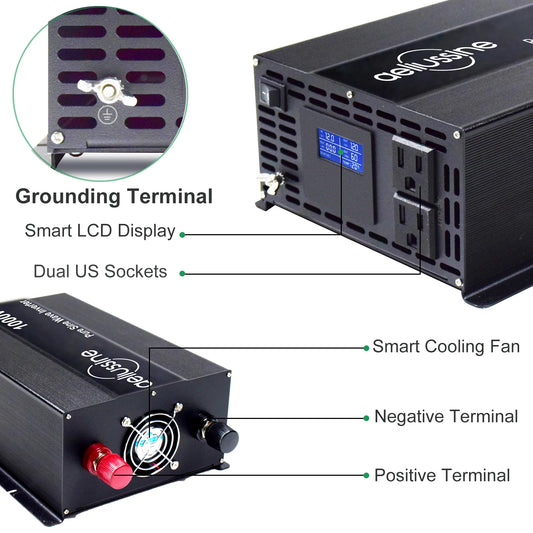 WZRLB Pure Sine Wave Solar Inverter 1000W 24V 220V Off Grid PV 12V 48V 36V DC to 120V 230V 240V AC Converter Home Appliance