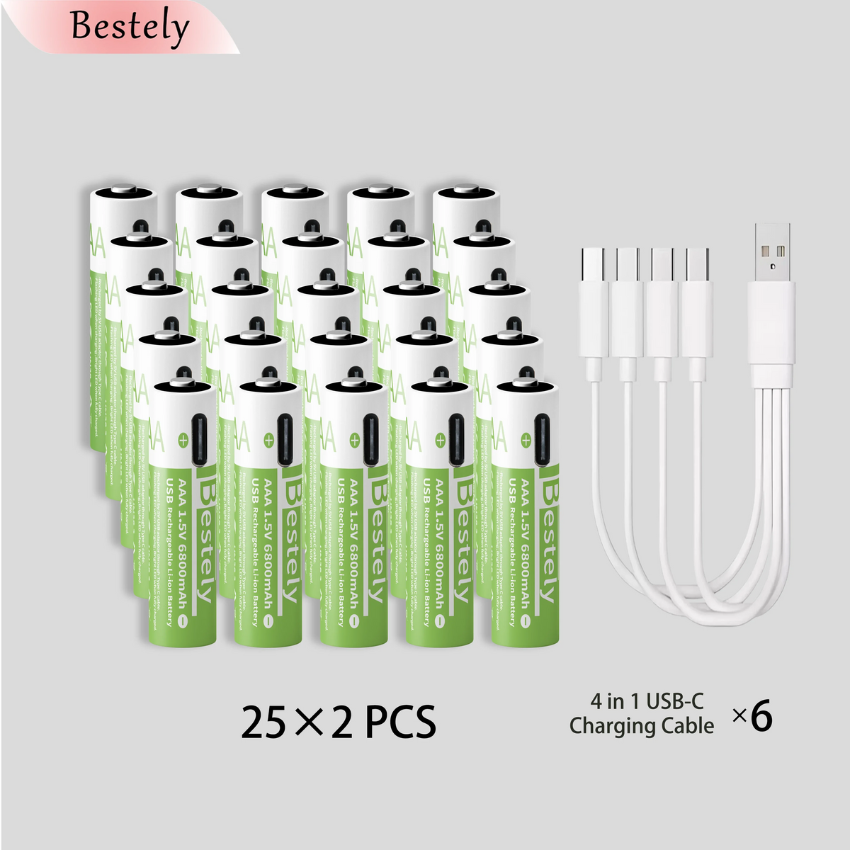High Capacity 6800mAh 1.5v AAA Rechargeable Lithium Battery , USB-C 1.5V AAA Li-ion Battery 2000 times cycle with cable for free