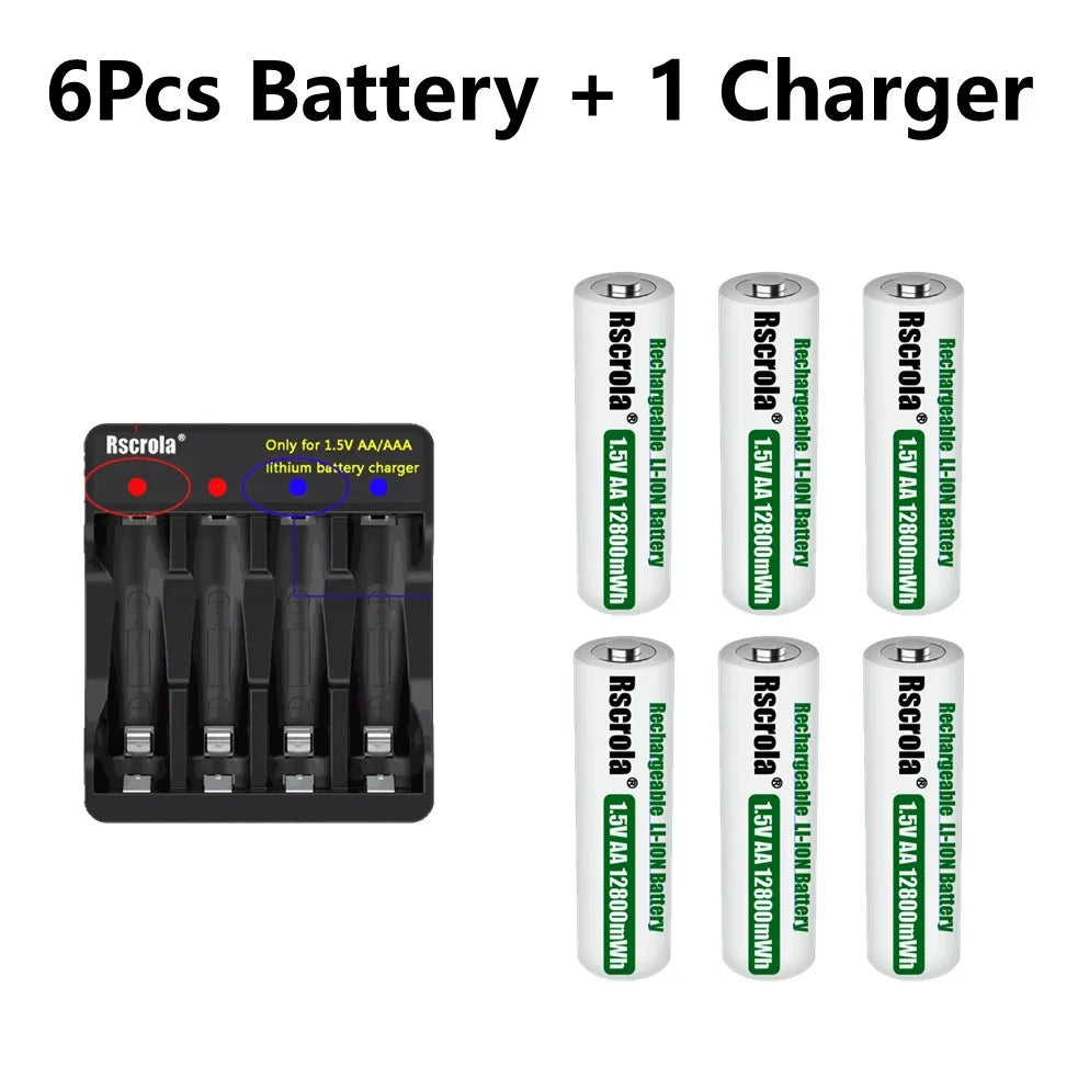 Rechargeable Lithium Battery AA 12800mWh Long-Lasting AA Rechargeable Batteries with Charger for Remote Controller Toys Doorbell