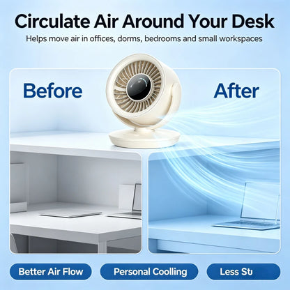 USB Rechargeable Air Circulator Fan with Digital Display Long Battery Life Small Desk Fan for Office Dorm Home Portable