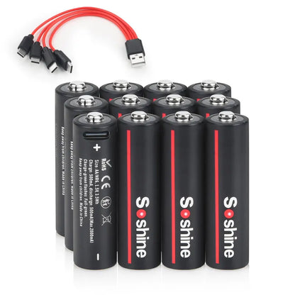 Soshine AA and AAA Li-ion Rechargeable Batteries USB Lithium 1.5V AA 2600mWh 3500mwh 4200mwh +1.5V AAA 600mwh 1100mWh Battery