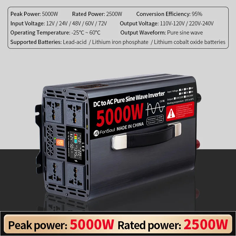 5KW 6KW 8KW Pure Sine Wave Off Grid Inverter DC 12V 24V 48V 60V 72V to AC 220V 240V 5000W 8000W Inverters For Home Car Battery