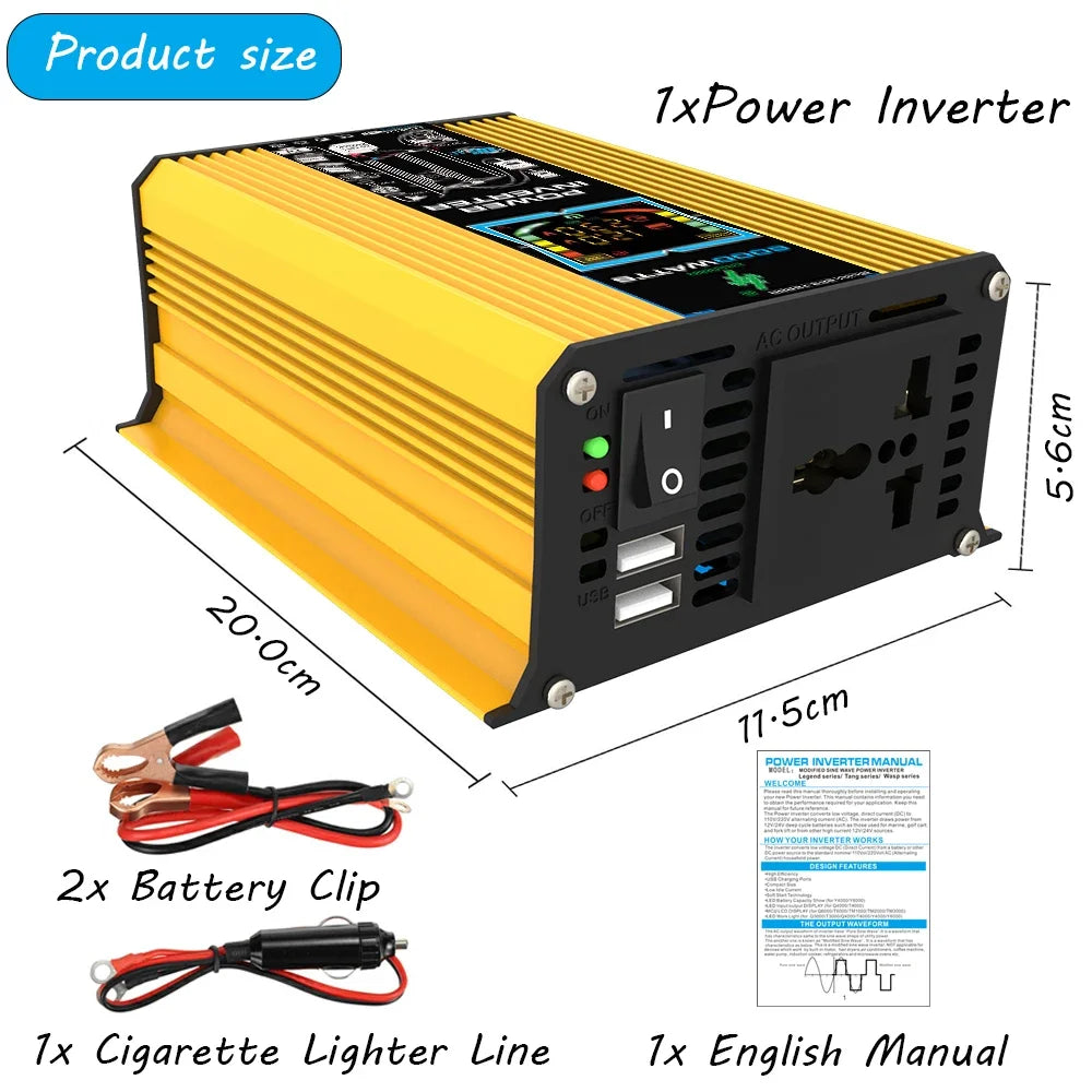 6000W Vehicle Solar Power Inverter DC 12V to AC 110V/220V with Dual USB Digital Display for RVs And Small Appliances
