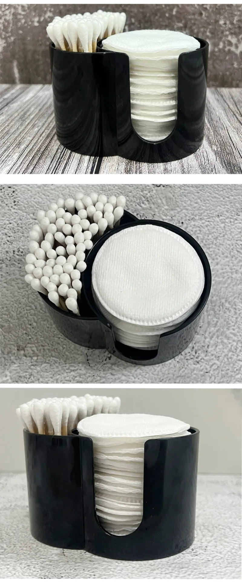 2 in 1 Clear Makeup Organizer Round Acrylic Makeup Removal Cotton Pads Portable Swab Storage Box Cosmetic Make Up Storage Holder