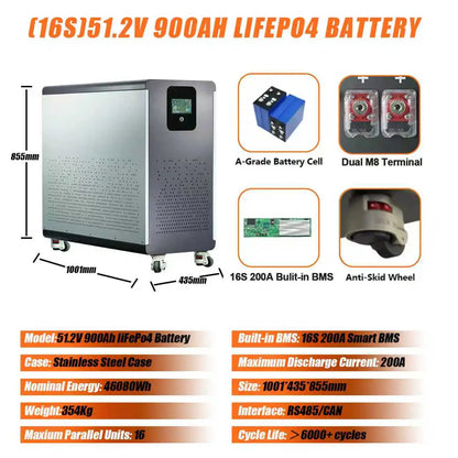LiFePO4 Battery 48V 100Ah 5KWh 51.2V 100Ah 120Ah 200Ah 300Ah 400Ah 600Ah Lithium Battery Grade A Cells 6000+ Cycle PL EU Stock