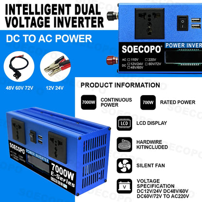 6000W-10000W Car Inverter 12V 24V to 110V 60Hz Voltage Converter Power Inverter with USB Charger for Home Solar System Generator